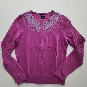 GAP Pink Magenta Irredescent Sequin Beaded Embellished Hook Cardigan Sweater